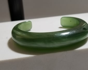 1960s Spinach Green Moonglow Lucite Domed Open Cuff Bracelet will fit any wrist up to 6" max