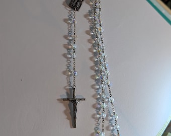 Antique Rosary Sterling Silver Cut Crystal First Communion Sweet 15 Confirmation made in Italy