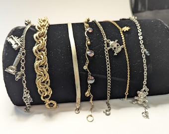 Mix Lot Bundle Bracelets San Francisco Charms, Ravioli, Dragonfly, Skull and more Fun Cute Bracelets