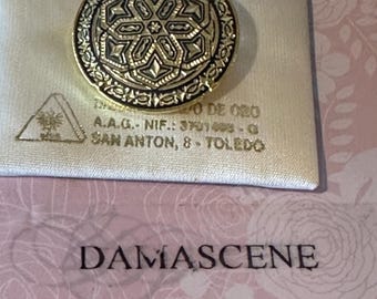 Vintage Damascene Brooch Vintage Gold Geometric Gold Foil inlaid