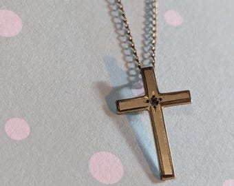 Necklace 14K Gold Filled Diamond Chip thin chain 2mm and 20" long side to side marked Vintage Cross Catholic Christian