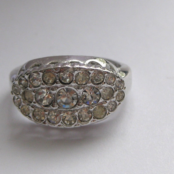 Dinner Ring Cz RING 18Kt Gold HGE Rhodium like Platinum Sparkle and Vintage Cocktail Cz Crystals  SIZE 5  On SaLe Now