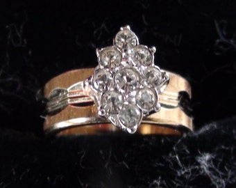 Vintage Cocktail  Ring In 18kt Yellow  Gold and Rhodium Cluster  HGE over Sterling Repousse Girls size 4