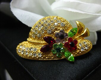 OTC Brooch High Quality Swarovsky Crystals Hat Pin on 18k gold Plating over sterling Collectible Brooch