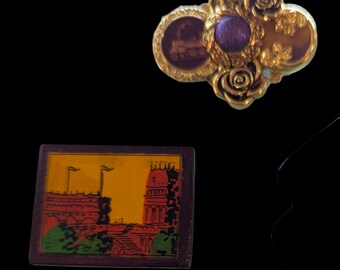 Lot of 2 Brooches Vintage Artisan made  JPM Creations 1987 and Artisan Polymer Artsy Brooch Unsigned