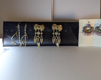 Lot of Vintage 1980s Earrings Pink & Purple  as well some Rhinestones Dangle Diva Glam