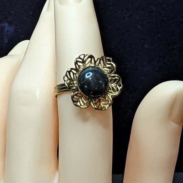 REtro Cluster LOVE Jade Ring Diam Open size from 6 to 8 in 18kt Yellow Gold HGE from 1960s