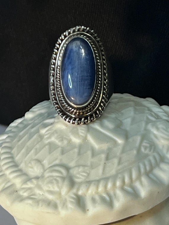 Kyanite Statement Ring Sterling Silver Domed with… - image 6
