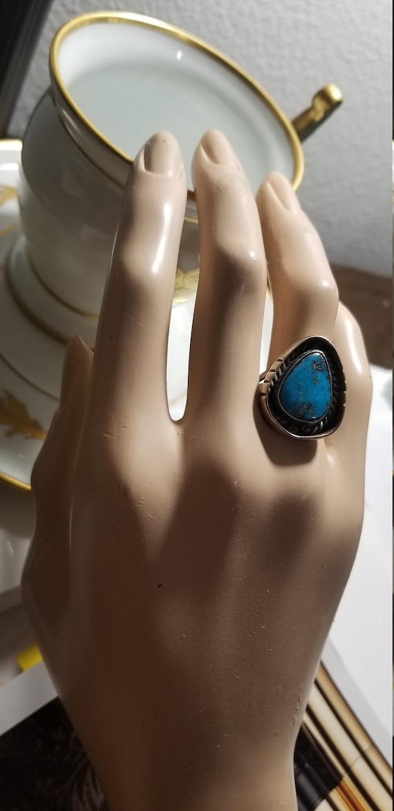 Natural Turquoise  and sterling silver Ring  Size 