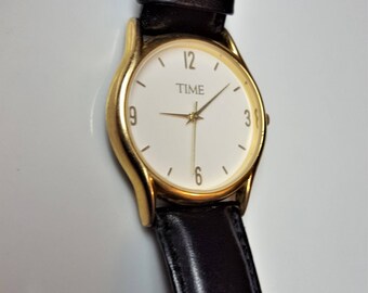 Time Wrist Watch for Men Genuine Classic Leather Band New York Collectible Watches Vintage Working New Battery