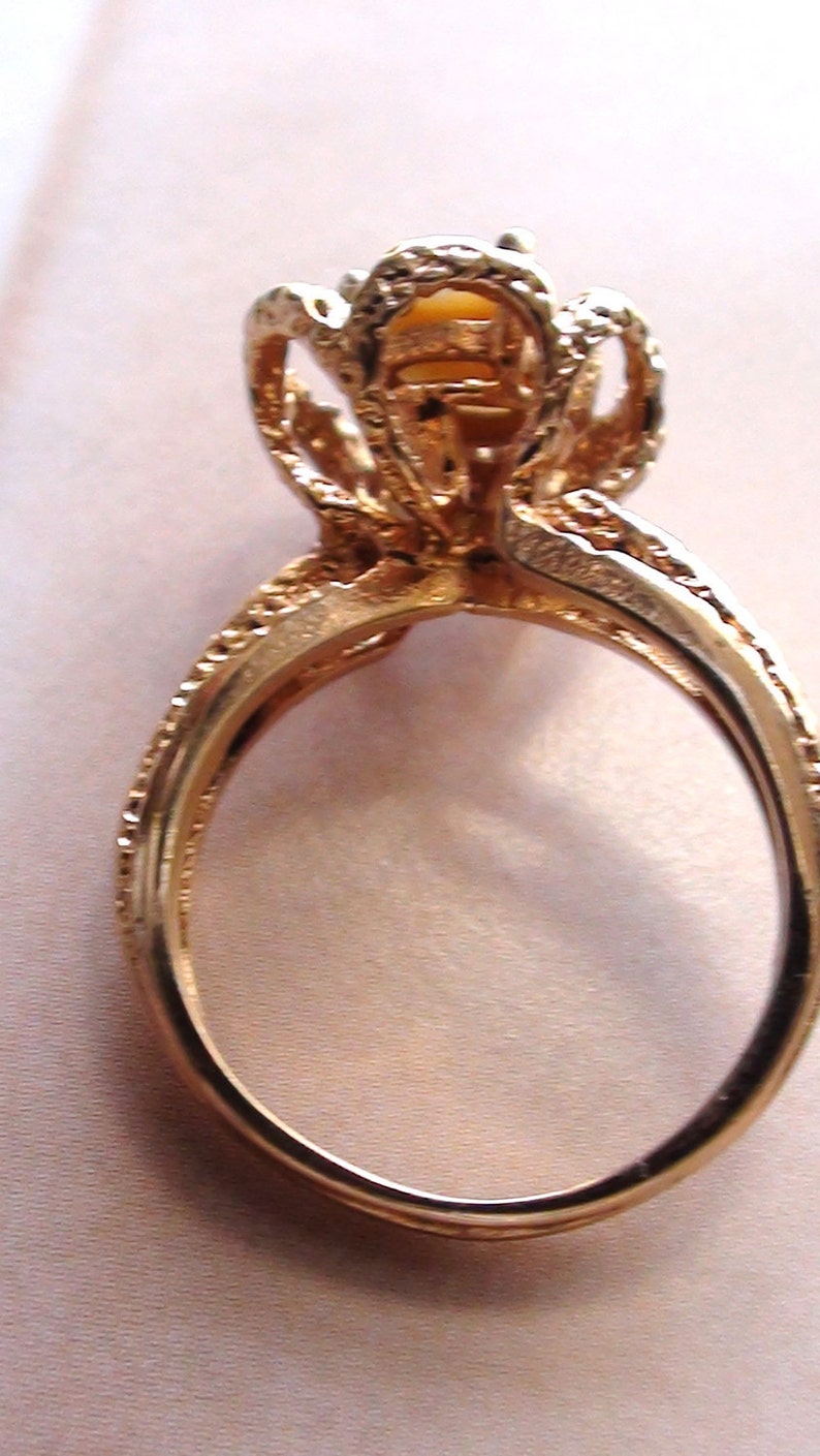 1960 TIGER Eye Cluster Ring Flower Cabochon Design 18kt HGE Size 5 AND 7 Spanish eyes Promise Ring Brides Maids gift ideas C