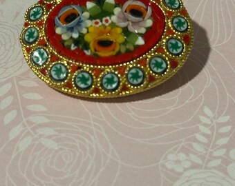 Vintage Micro mosaic Italian Brooch Vintage Oval in Excellent Condition