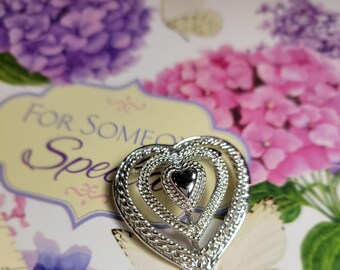 Love Heart Gerrys Rhodium Silvery Tone Pendant and or Brooch Excellent Condition