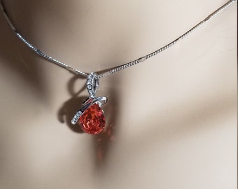 Necklace Swarovski Elements Red Garnet January Birthstone This is an Family Knott or Best Friend  with Elegant Chain Brides Maids Favors