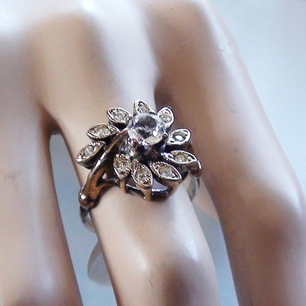 Cluster Cocktail Cluster Ring Zirconia SIGNED 14K Gold Plated Yellow  Karatclad Uncas size 7 Unused Orig tag