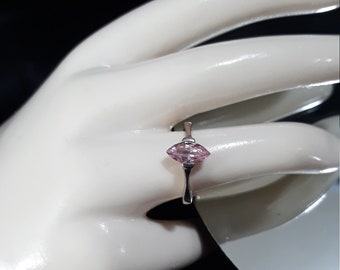 Faux Pink Sapphire October Birthstone Promise ring 12mm X 6mm Pink  Marquise Ring Signed 925  Excellent Condition  RING SIZE 6 1/2 Vintage