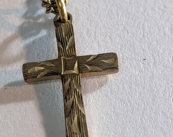 14K GF Gold Filled Cross Necklace 15" Chain 12k gold filled Vintage