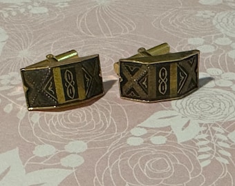 Vintage Damascene Cuff Links Spain Damascene 22k gold foil Inlaid Spain Art