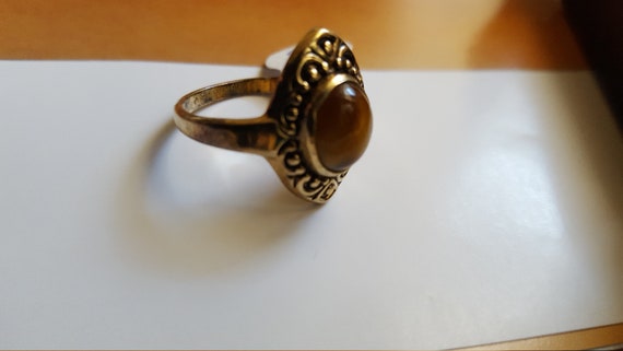 1960 TIGER Eye Cluster Ring Flower Cabochon Design 18kt HGE Size 5 AND 7 Spanish eyes Promise Ring Brides Maids gift ideas C