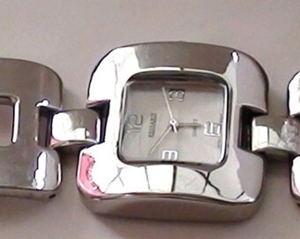 Geometric 1990s Kessaris Watch Bangle Bracelet  1 2/8" Square  Face  WristWatch Working Women