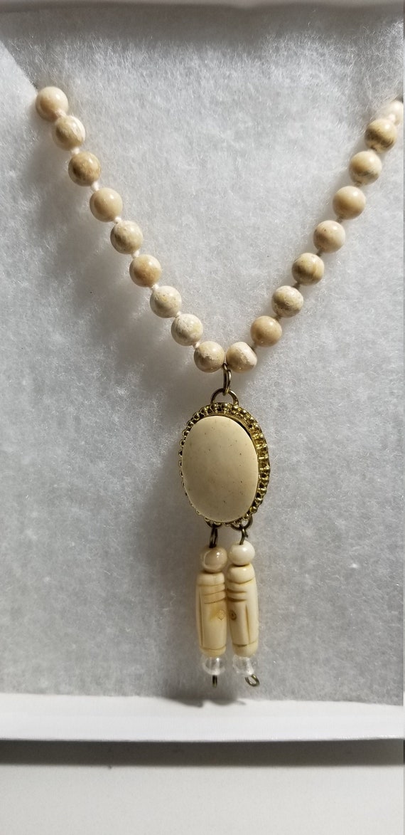 1940s signed Ox Bone Carved Concho Necklace  Dangl