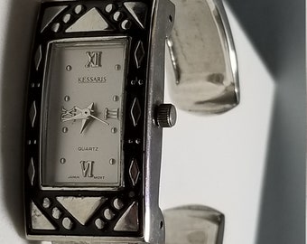 1990s Kessaris Watch Bangle Bracelet  1 1/2" X 6/8"  Face  Wrist Watch Working Women Open Size from 5" to 7 1/2" max