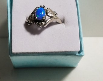 Interstellar Promise Ring Fire Opal 10mm X 6mm Cabochon  Ring 925 Sterling Vintage  Size 6  October Birthstone Month