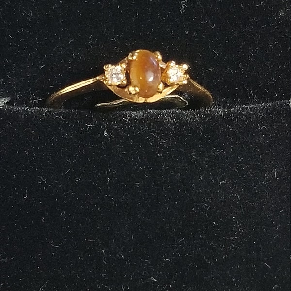 Promise Ring Tiger Eye and Czs Ring In 18kt HGE Vermeil Sterling made with Quality by Vargas  SIZE 5 and is July to Aug Birth Stone