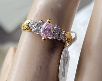 Pink Sapphire CZ October Birthstone Promise ring Pink  Marquise Ring Signed RSC 18k hge Excellent Condition