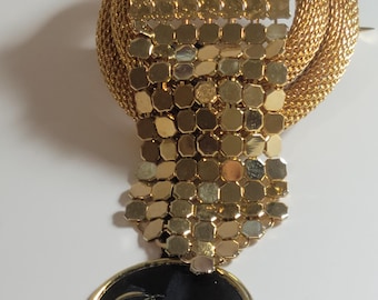 Rochelle Australian Made Gold Mesh Brooch 18k gold Plated Vintage Excellent Condition New Old Stock