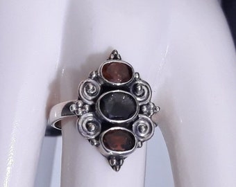 Trilogy Vintage  Gothic and renaissance Ring Citrine is the Birthstone for November Size 7  and is 925 Sterling