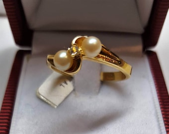 Ring Äkta pärlor och österrikisk kristall Vintage Du och jag tillverkad av RSC Covenants Company Vintage från 1970-talet