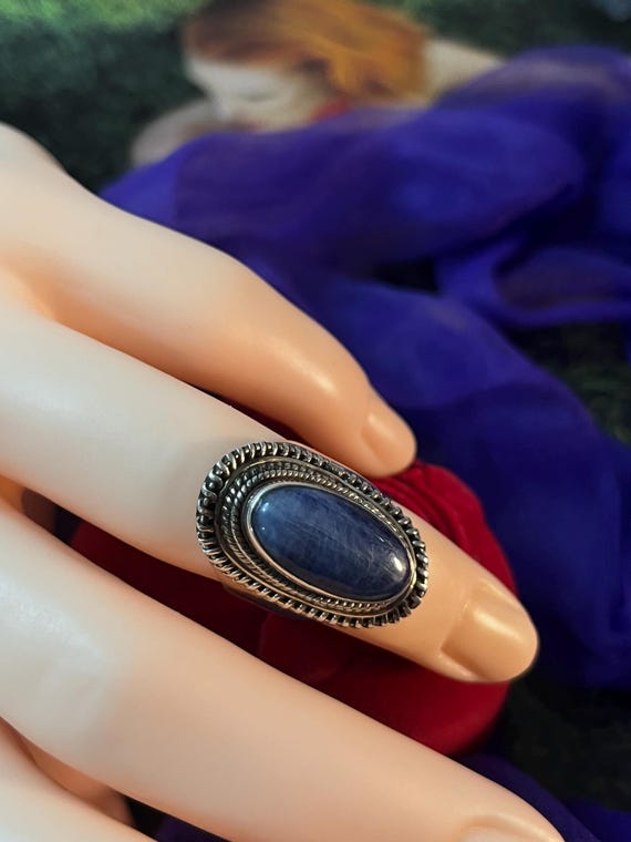 Kyanite Statement Ring Sterling Silver Domed with… - image 7
