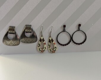 Vintage Earrings lot Dangle Hoops Door knockers and Cloisonne for Pierced Ears