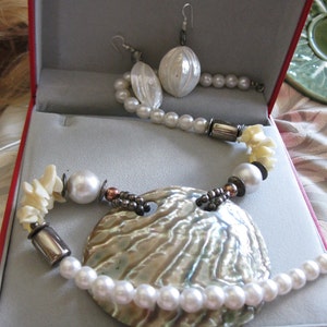 Bridal at the Beach Polish by Nature of the Sea Abalone & Mother of Pearl Necklace Handmade Shell of the Sea Artisan Made One of this kind