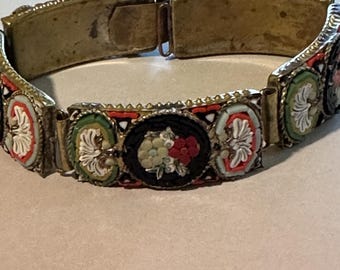 Antique Bracelet Italian Micro Mosaic Venetian Glass 1930-1940s Floral
