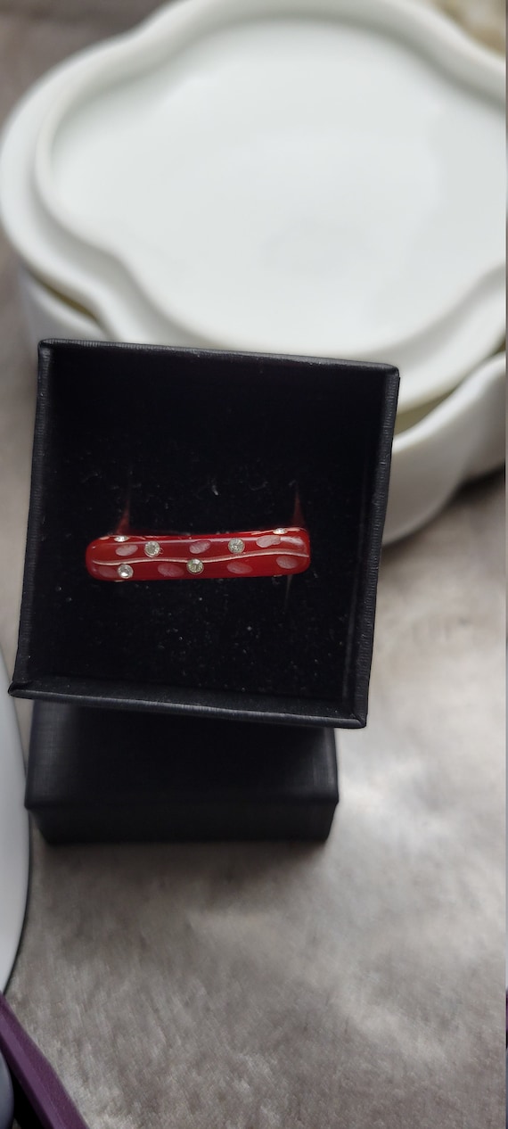 Antique Sparkle Lucite Red and Cz Sparks Glam Ret… - image 3