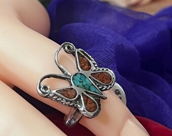 Sweet Heart Butterfly from The South West Art Jewelry with Crush Turquoise Size 3 for Girls made Sterling