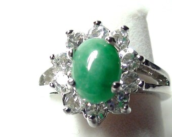 Ballerina Design Cluster Faux Jade Halo Ring with Sparks of Radiant Cz and  Prong Set A Promise Ring Rhodium