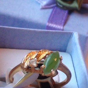 Promise Jadeite JADE Marquee Ring 18khge Yellow Gold Plated Unused Vintage Original Tag