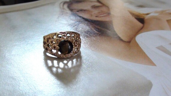 1960 TIGER Eye Cluster Ring Flower Cabochon Design 18kt HGE Size 5 AND 7 Spanish eyes Promise Ring Brides Maids gift ideas C