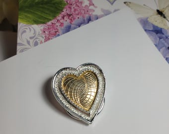 Vintage Loree 3D Two Tone Scarf Clip Heart Excellent Condition