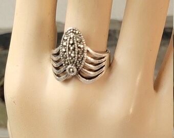 Vintage  Gothic and Renaissance Ring   Marcasites  Size 7  and is 925 Sterling SIGNED and is very Wide 7/8"