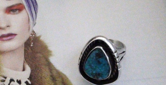 Natural Turquoise  and sterling silver Ring  Size… - image 6