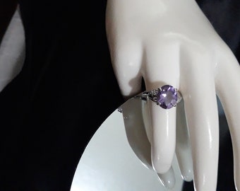 Amethyst 1.3  ct 12mm diam birthstone of February Genuine Ring Promise Ring Sterling 925 Size Marked MMI