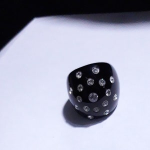 Grandioso Wide Antique Black Lucite and Ice Sparkle Cz Size 6  Excellent condition over 60 years old