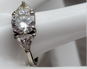 A Promise is a Promise 1960s Ring Size 7  Sterling and Genuine Cz Rose Cut 8mm diam 2.0 ct Brilliant