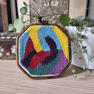 Abstract thread and bead work! Embroidered Art Wall Decor, Handmade Embroidery Wall Art, New Home Gift, Bead Art