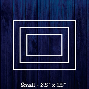 May include: Three white rectangular frames of varying sizes are displayed on a dark blue wooden background. The smallest frame measures 2.5" x 1.5", the regular frame is 3.5" x 2.5", and the largest is 4.5" x 3.5". The website SweetAns.com is at the bottom.