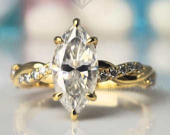2 Carat Marquise Cut Moissanite Engagement Ring for Women Hidden Halo Twist Band Anniversary Promise Proposal Ring Affordable Wedding Rings
